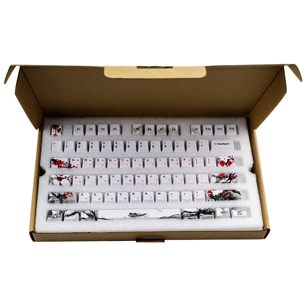 販売のみキーキャップノベルティ染料サブ梅の花 OEM プロファイルキーキャップ 61/64/68/108 メカニカルキーボードキャップロシア語日本語