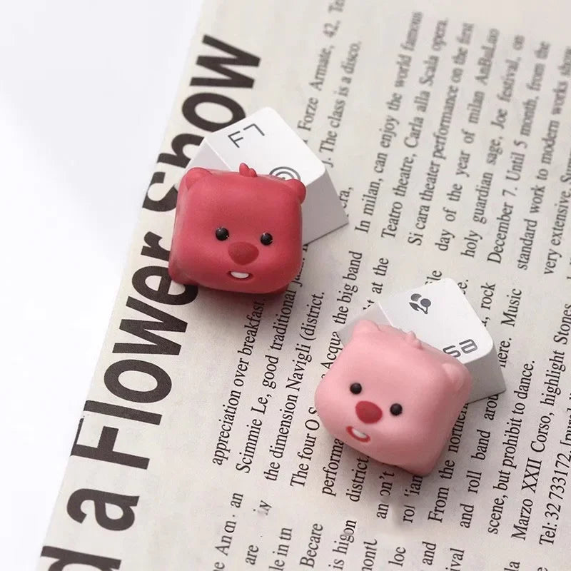 かわいい 3D ビーバーキーキャップ樹脂創造性漫画のキャラクターメカニカルキーボードアクセサリーかわいい動物ピンクキーキャップ女の子