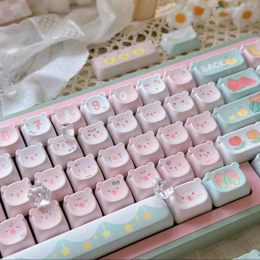 かわいいかわいいクマキーキャップ EAO ピンクパープル式 Pbt Diy メカニカルキーボード側刻まれた Iso/Ansi レイアウトかわいい猫キーキャップ