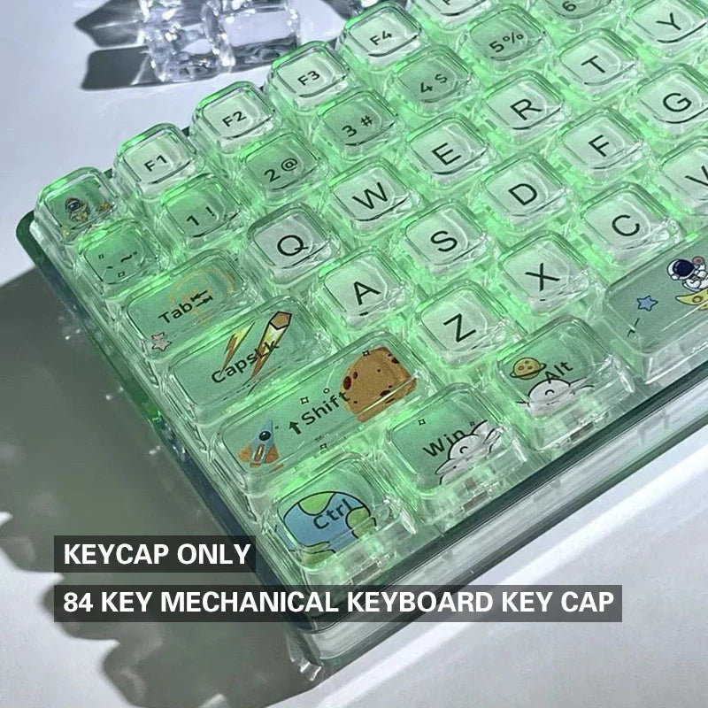 84 キー宇宙飛行士漫画 XDA ハイトキーキャップ、メカニカルキーボードキーキャップ、人格クロスシャフトユニバーサル透明キーキャップ